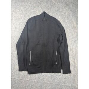 Alfani Mens Black Ribbed Full Zip Mock Neck Cotton Sweater Jacket Size M